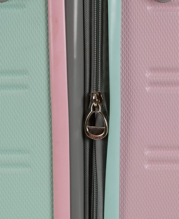 Cotton Candy hardside carry-on with telescopic handle extended, ready for business travel or vacation.