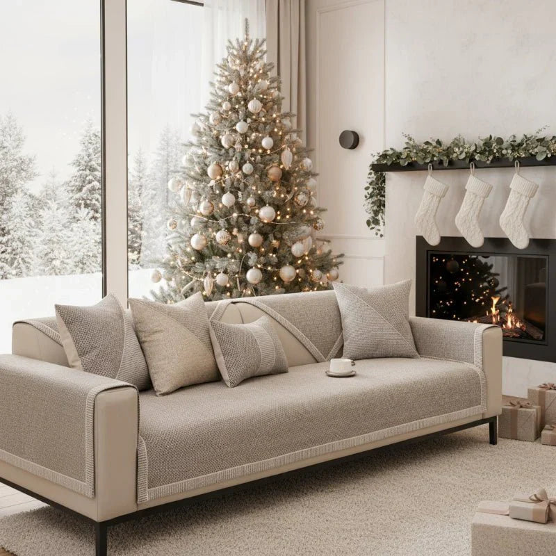 Cotton-linen non-slip sofa protector for all seasons, safeguarding your living room furniture.