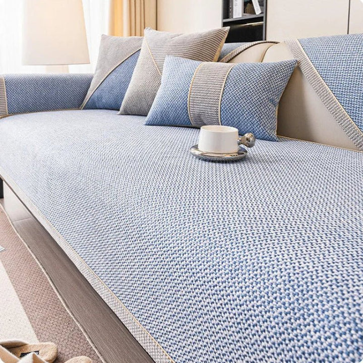 Textured cotton-linen sofa throw, non-slip, stylish, and perfect home decor for any couch.