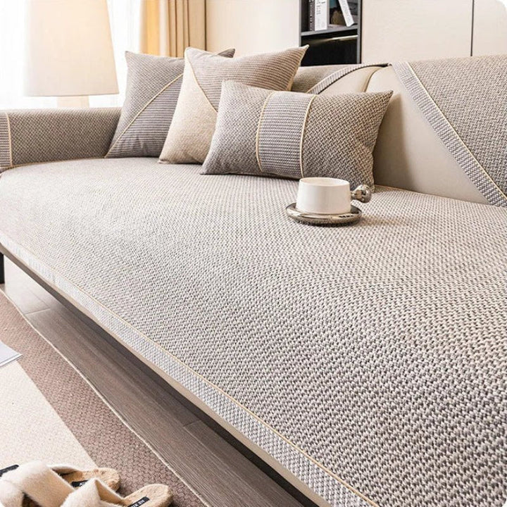 Sectional sofa cover in cotton-linen, non-slip for modular couches, offering full protection.