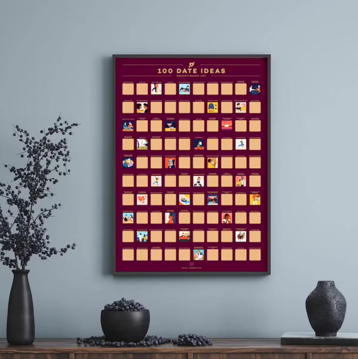Couples' Scratch-Off Date Calendar, LoveQuest edition, featuring 100 romantic ideas for memorable date nights.