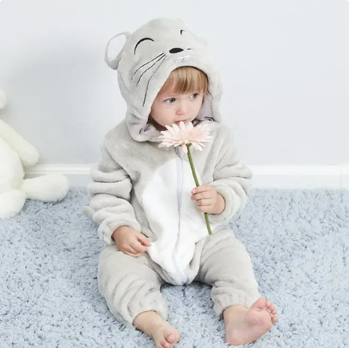 Infant tiger hooded jumpsuit: soft flannel sleepwear for babies, snap closure for easy changing.