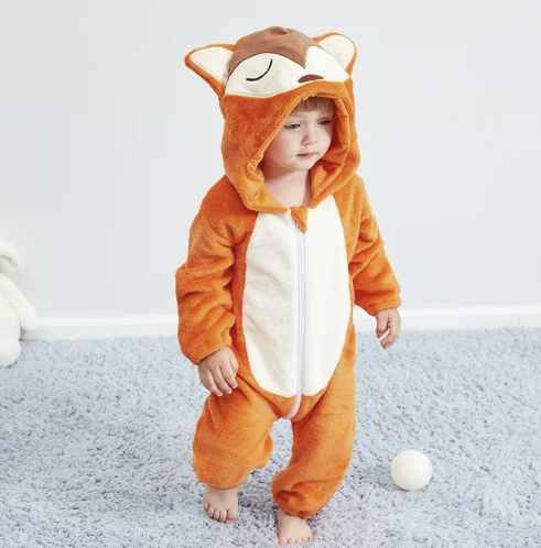 Baby cow animal romper: cute infant jumpsuit, soft flannel newborn clothes with easy snap closure.