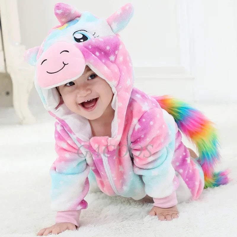 Baby deer hooded onesie: soft flannel animal romper, ideal newborn clothes & a thoughtful baby gift.