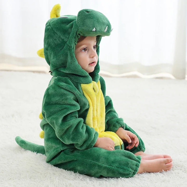 Infant monkey hooded romper: adorable flannel baby onesie with snap closure, ideal for cozy sleepwear.