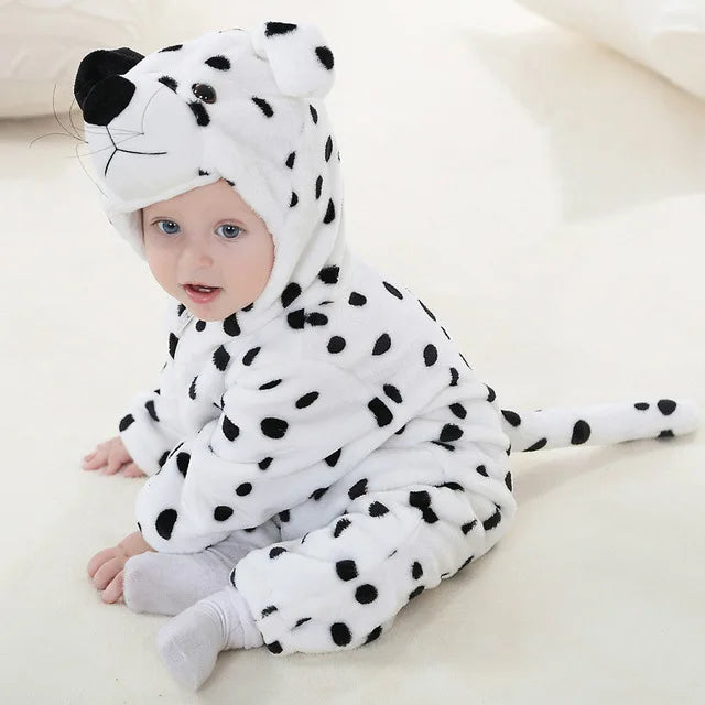Infant dinosaur hooded onesie: playful themed apparel, flannel sleepwear with snap closure for babies.