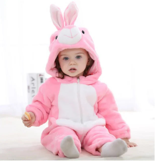 Newborn bunny animal jumpsuit: ultra-soft flannel, perfect for cozy baby sleep & makes a sweet baby gift.