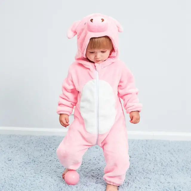 Toddler puppy animal romper: warm flannel outfit, cute hooded design & snap closure for active play.