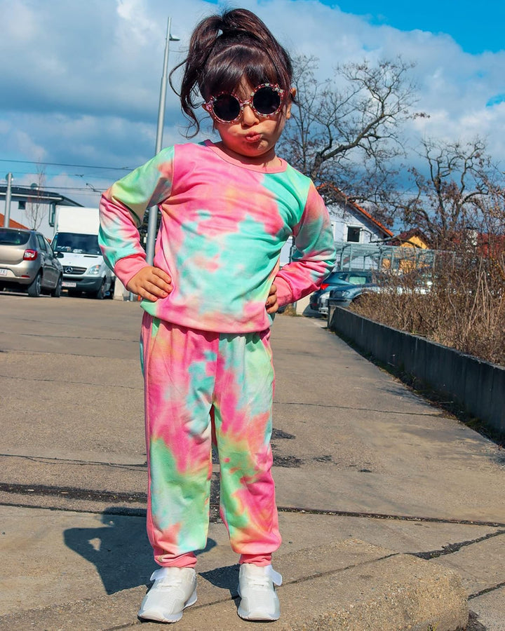 Girls' breathable cotton sweater and trouser set, ideal for playtime.