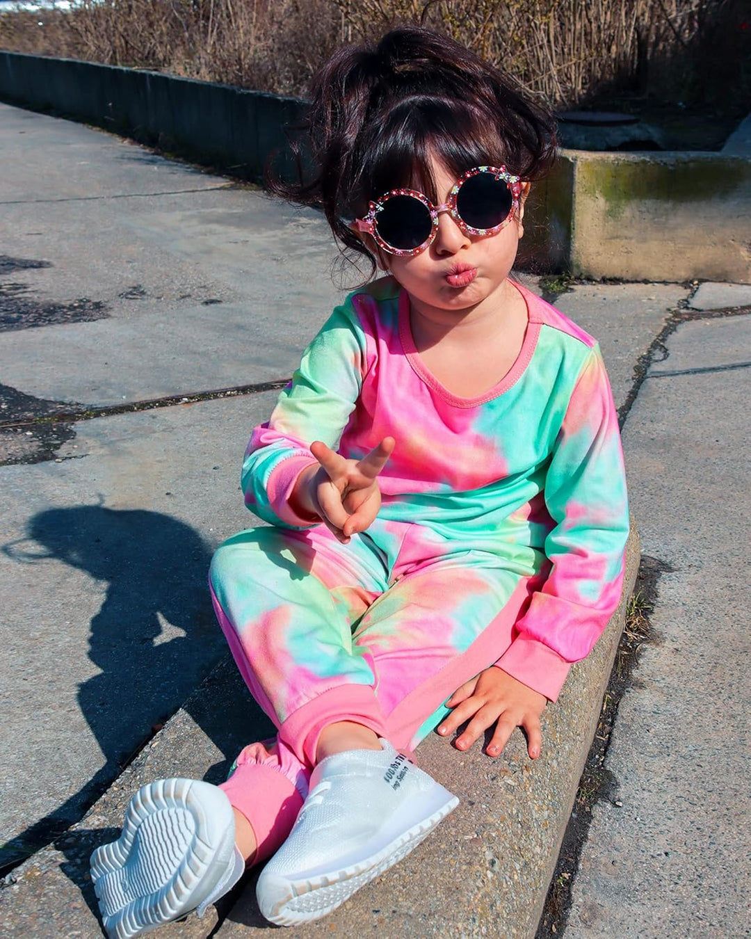 Girls' stylish cotton sweater and trouser set, perfect for casual outings.
