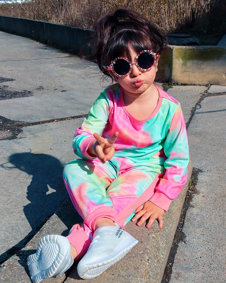 Girls' stylish cotton sweater and trouser set, perfect for casual outings.
