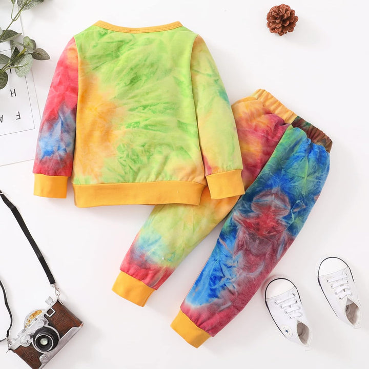 Girls' organic cotton sweater and trouser set, eco-friendly kidswear.