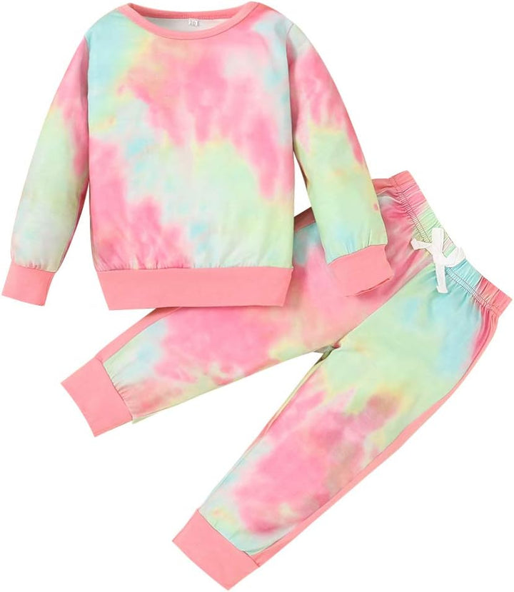 Warm and comfortable cotton sweater and trouser set for little girls.