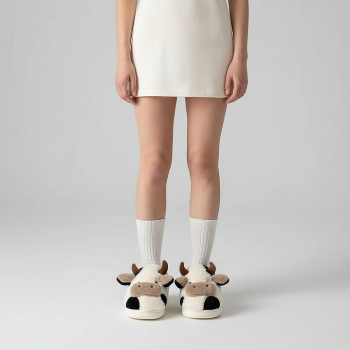 Unisex animal cow slippers, perfect for cozy footwear and winter comfort
