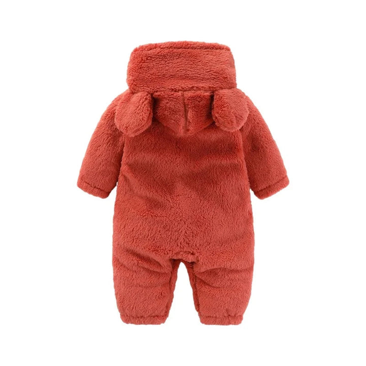 Soft fleece baby onesie by CuddleCub. Comfortable toddler jumpsuit, ideal for cold weather outfit.