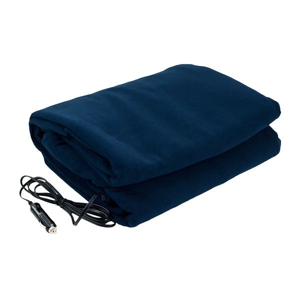 Warm blue plaid electric heated blanket, perfect for indoor home comfort, providing cozy softness and adjustable warmth.