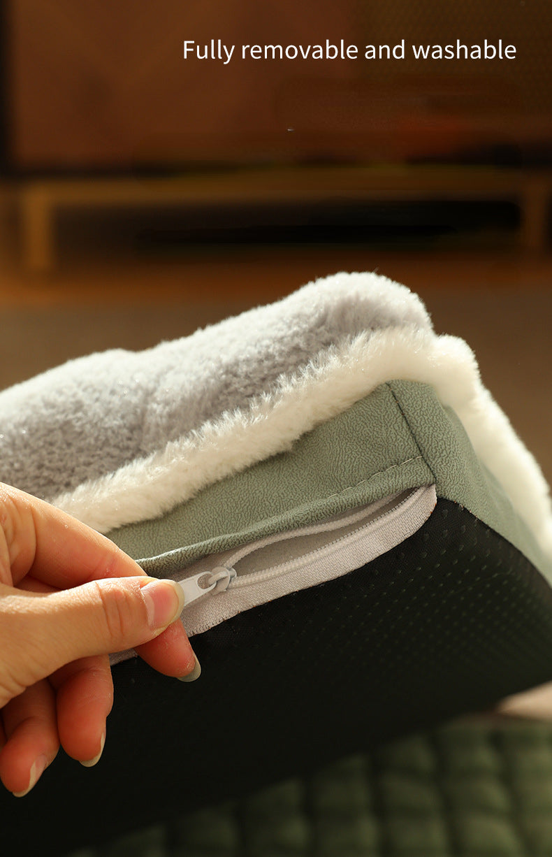 Fleece pet sofa for small to medium dogs, providing a warm and cozy bed for winter.
