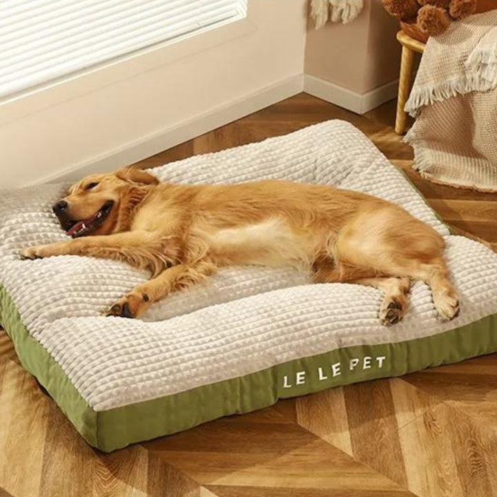Luxurious cozy fleece dog bed, perfect for ultimate pet relaxation, warmth & serene napping.