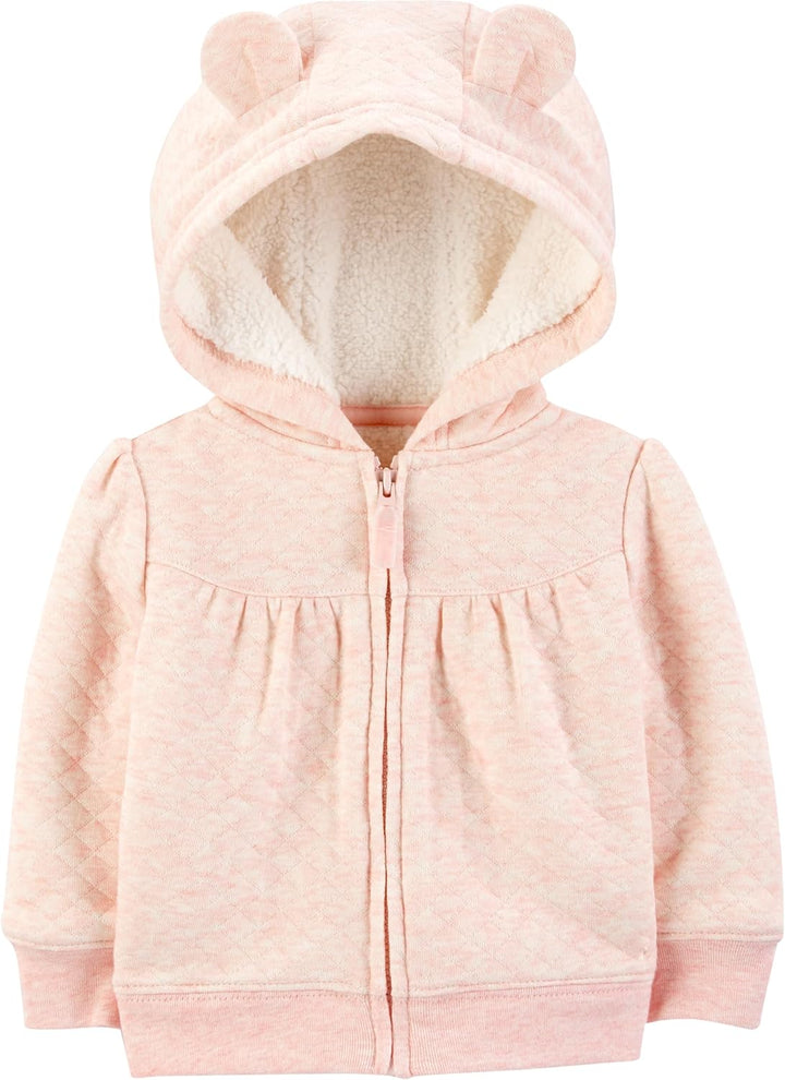 Unisex fleece baby hoodie, thick and cozy, suitable for cold weather, front view.
