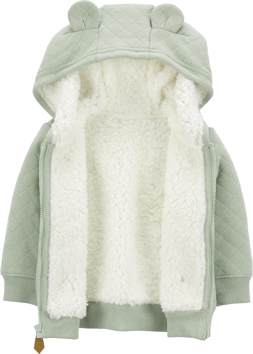 Adorable baby hoodie, fleece-lined with a protective hood, essential cozy baby clothes.