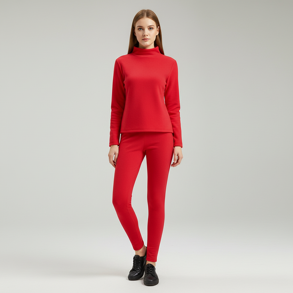 Comfortable two-piece fleece outfit for women, featuring a relaxed fit for home wear
