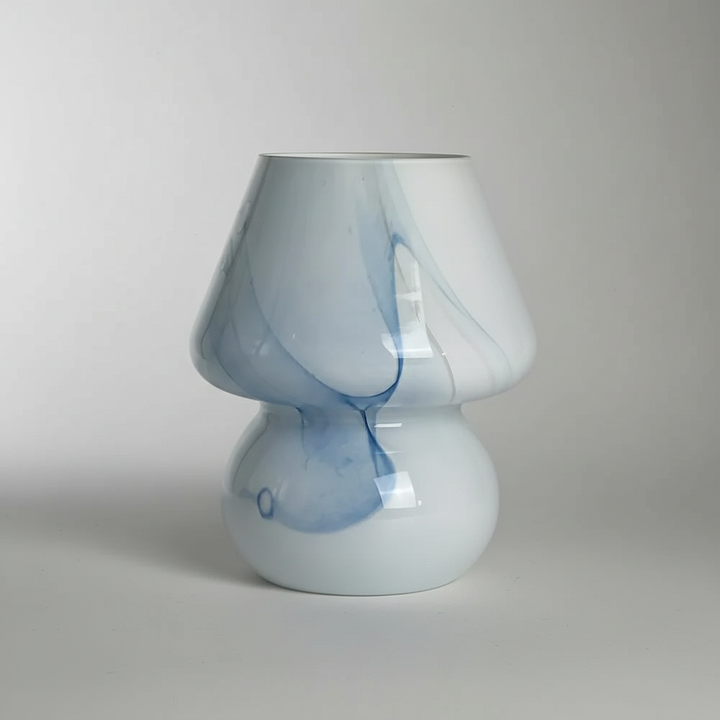 Decorative mushroom glass lamp. Bedside table lamp with warm, soft light, unique home accent.