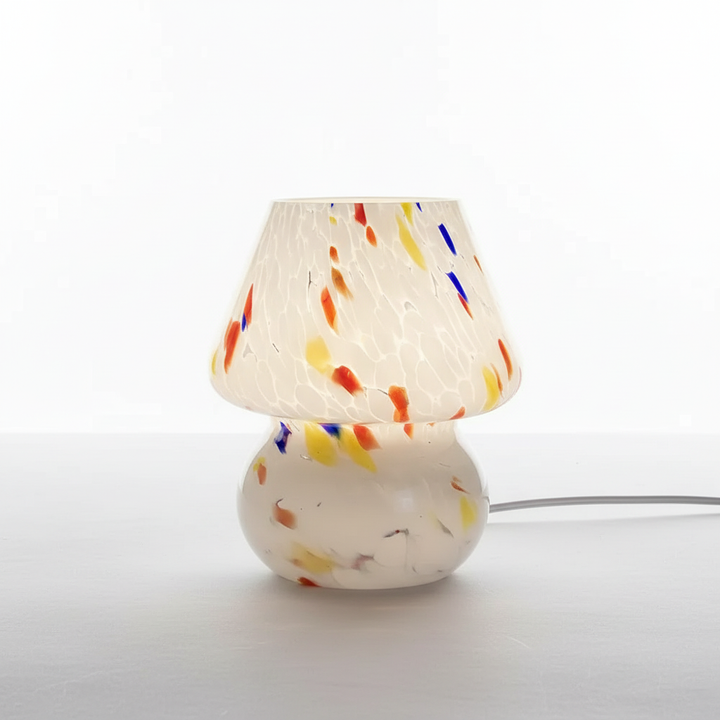 AuraShroom unique glass mushroom table lamp. Ideal ambient lighting for a cozy home decor.