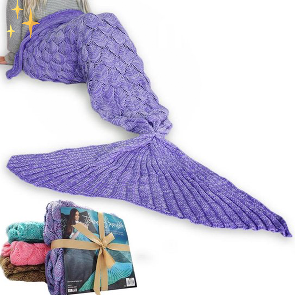 Beautifully knitted mermaid tail blanket. A warm, soft, cozy unisex throw for adults & kids.