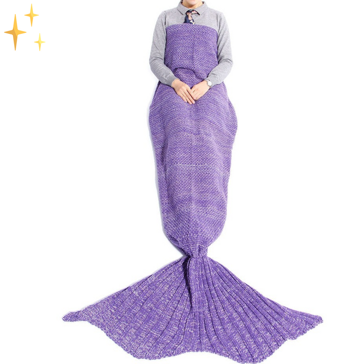 Unisex knitted mermaid tail blanket, a soft and warm throw for both adults & kids. Cozy home decor addition.