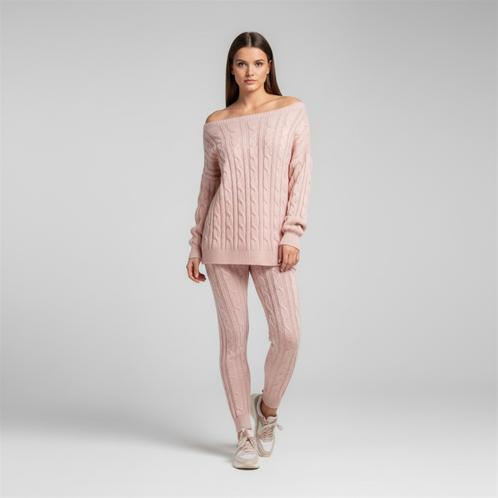 Paulina cozy knit two-piece loungewear for women, featuring a comfortable casual style.