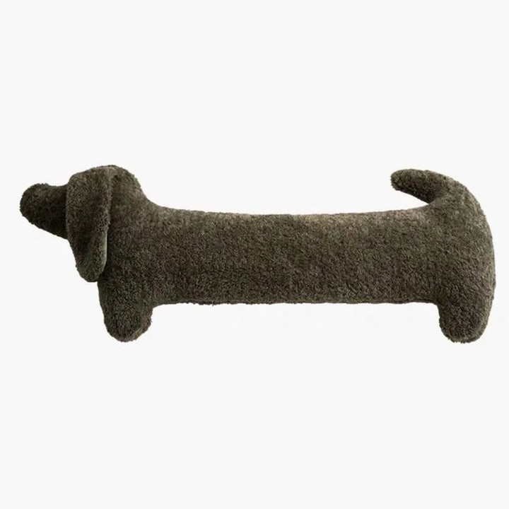 Cozy long Dachshund accent pillow, soft boucle fabric, perfect for unique home decor.