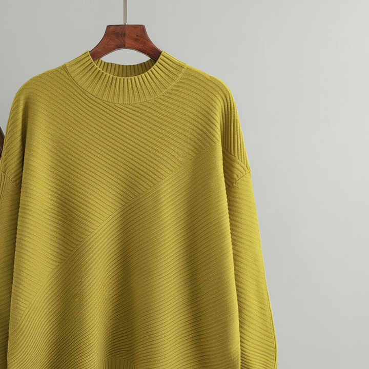 Autumn winter women's fashion: loose fit knitted half-roll neck sweater, comfortable vintage style