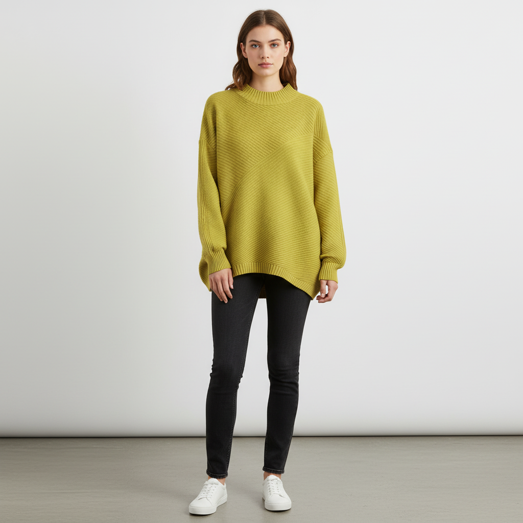 Soft knitted loose fit half-roll neck women's sweater, perfect for cold weather