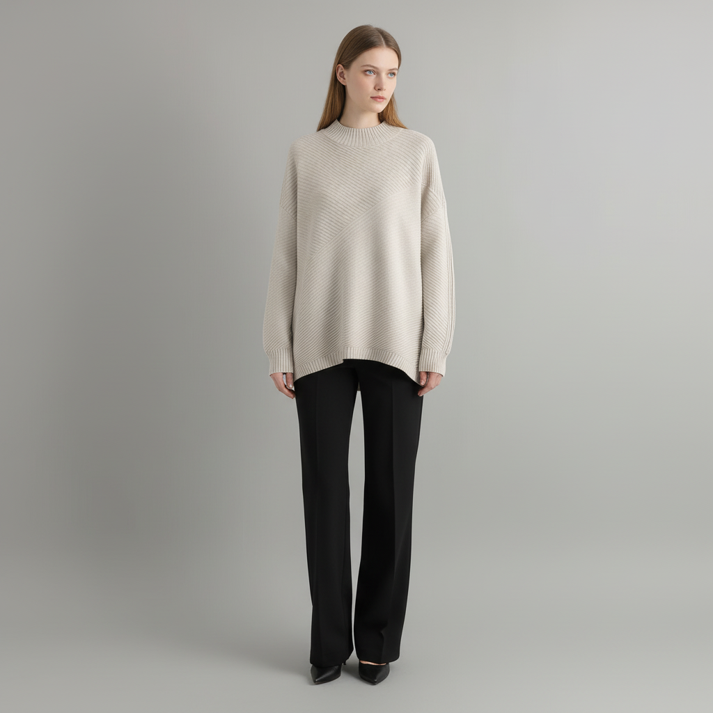 Stylish women's vintage-inspired half-roll neck sweater, loose fit and cozy knit