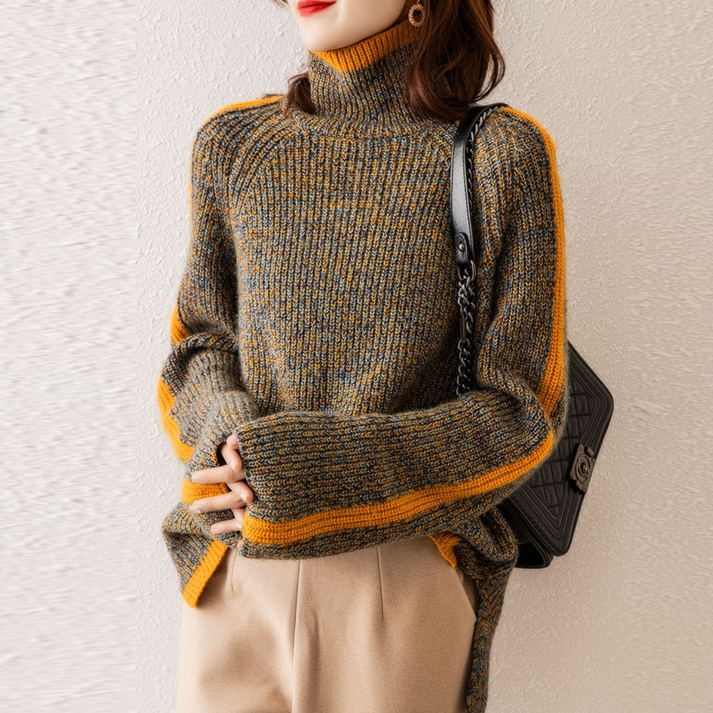 Comfortable women's loose knit sweater in orange. Ideal for cozy fall fashion, winter outfits & casual versatile style.