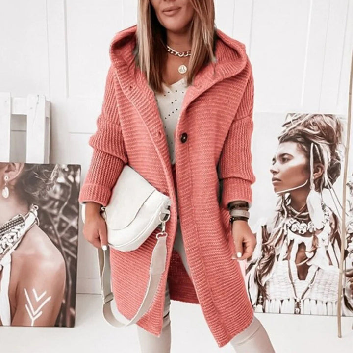 Comfy women's hooded button-front cardigan. Perfect for layered looks, everyday comfort & cold weather.