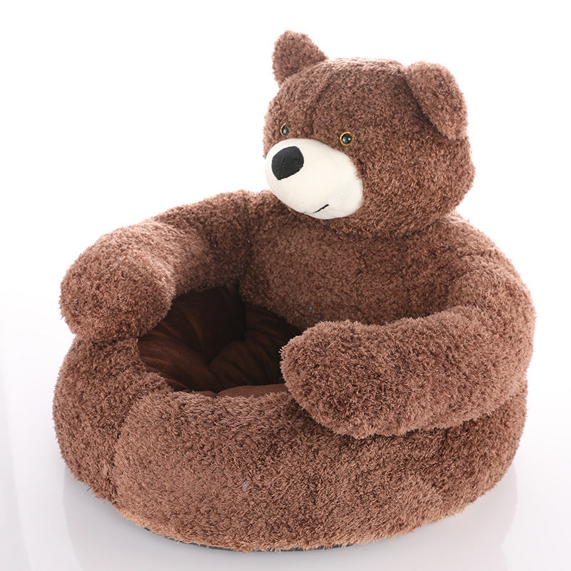 Home setting with a cozy plush pet bed, adjustable for optimal dog and cat comfort.