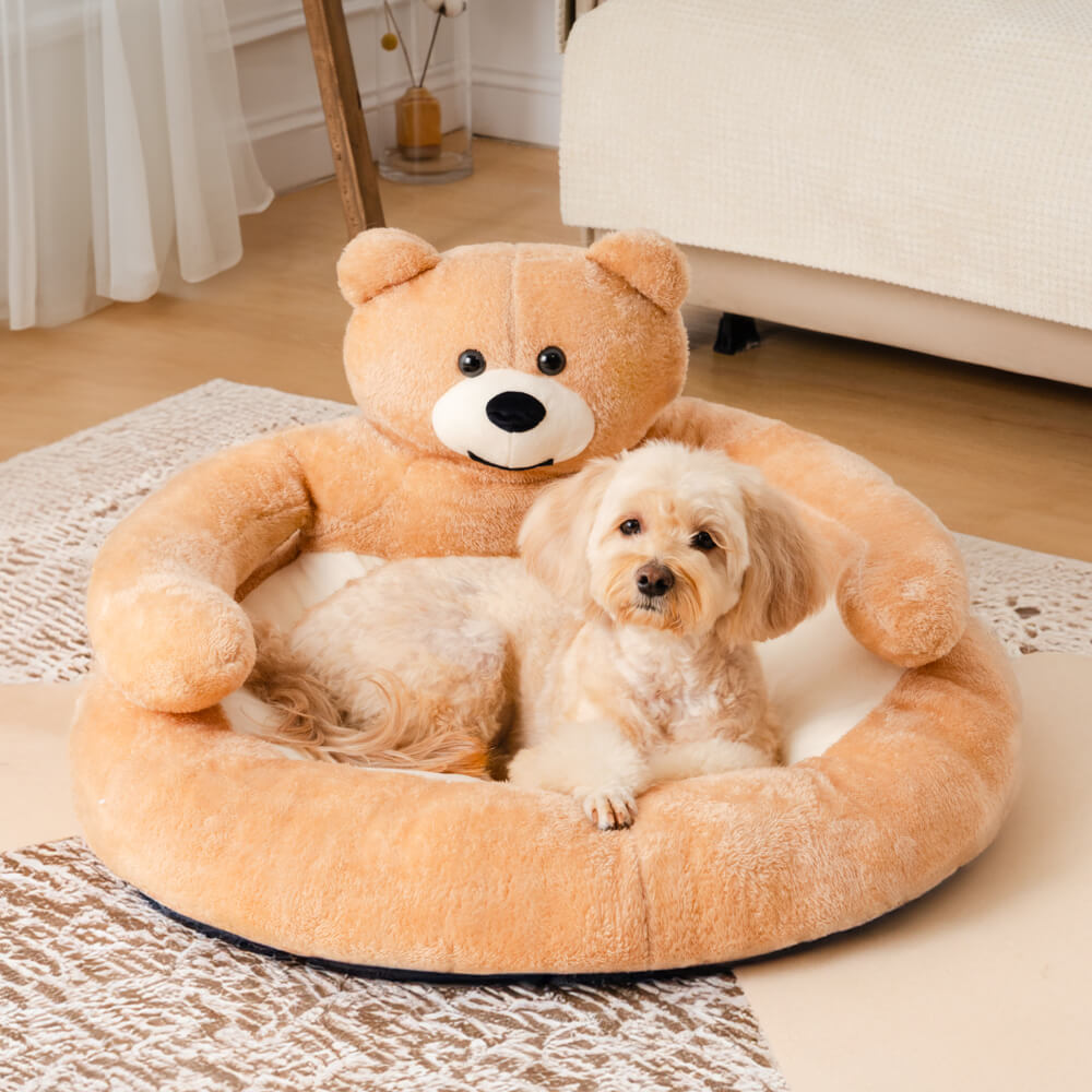 Pet enjoying a super cozy adjustable plush bed, a comfortable spot for dogs & cats.