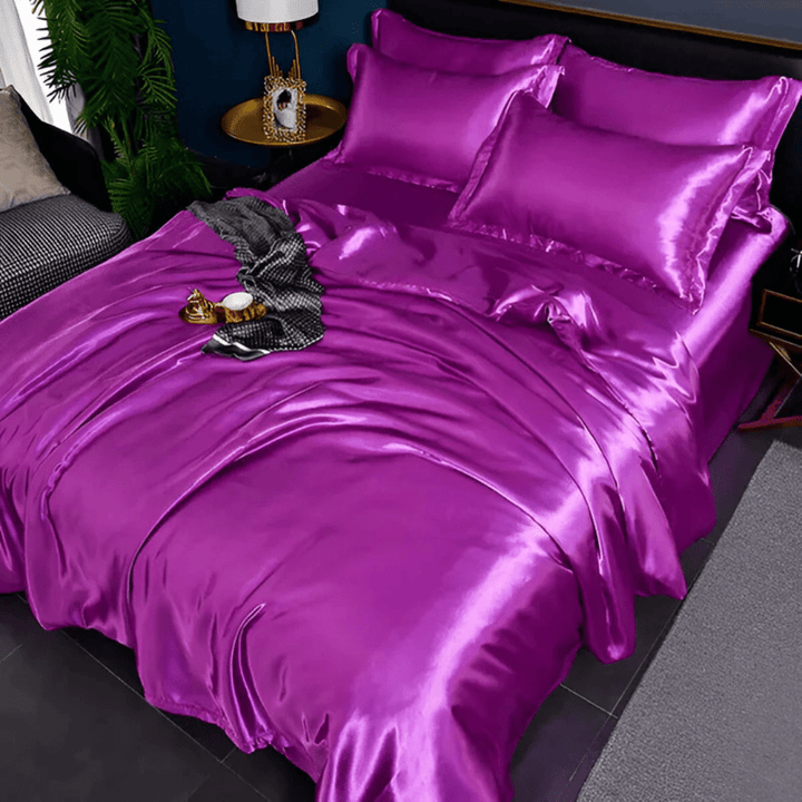 Elegant solid color polyester bedding set, perfect for modern bedroom home decor and all-season comfort.