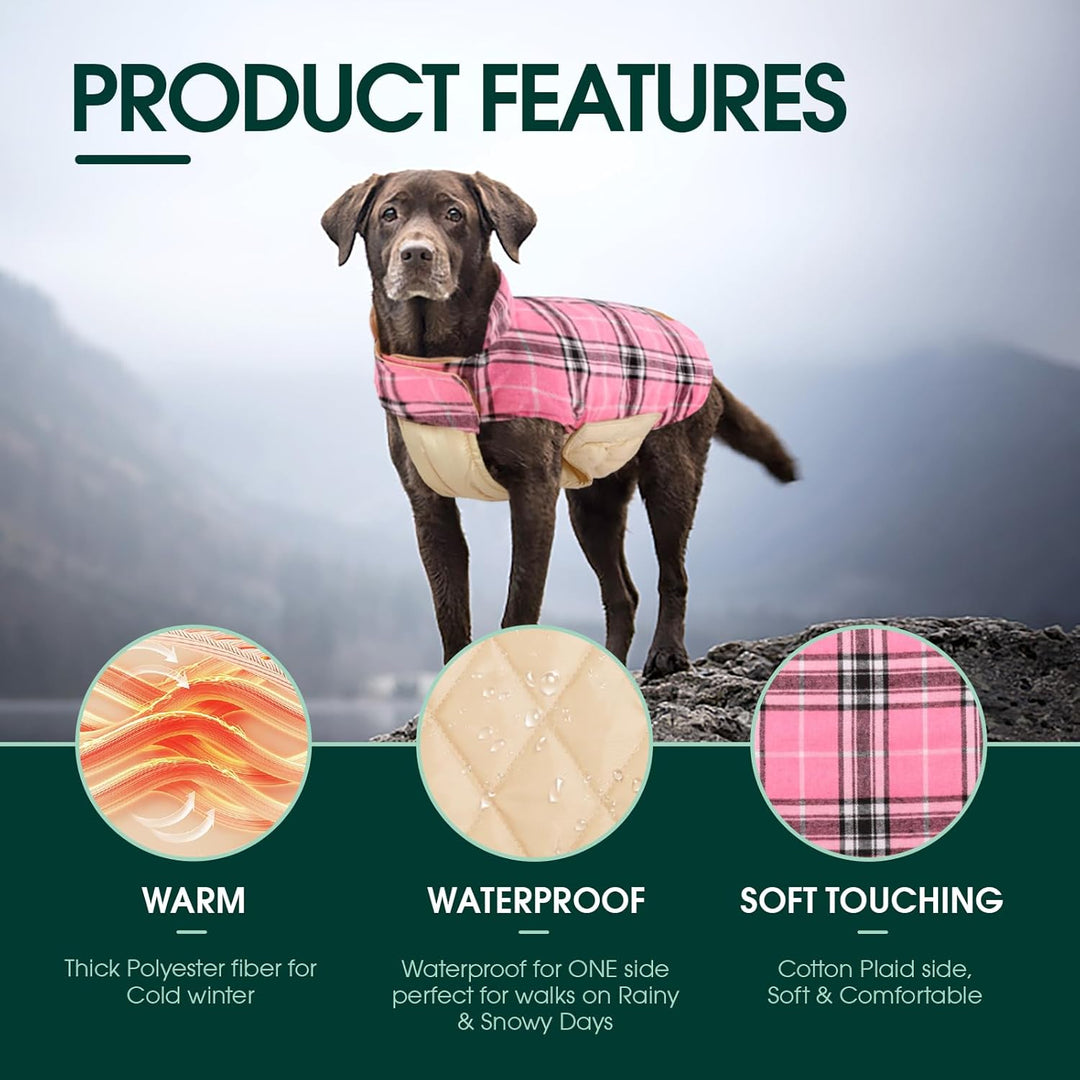 Cozy British style waterproof dog jacket, warm pet clothes, essential winter apparel.