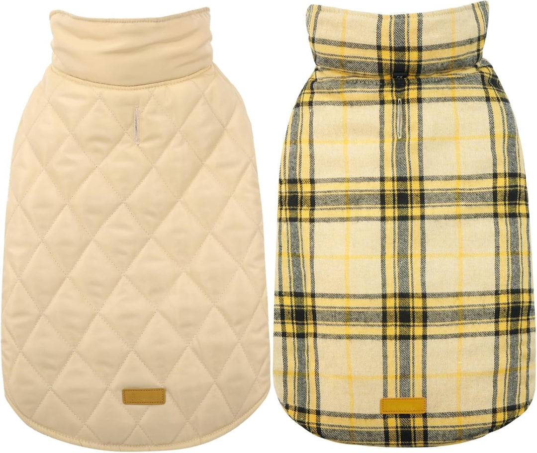 Cozy waterproof dog jacket, reversible black side, British style pet winter coat.