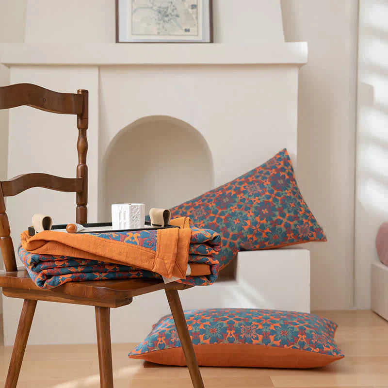 Comfortable six-layer cotton duvet showcasing a stylish orange and blue pattern