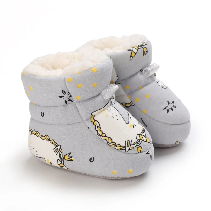 Cute SnugToes baby winter boots, warm anti-slip infant shoes, soft sole booties perfect for first steps.