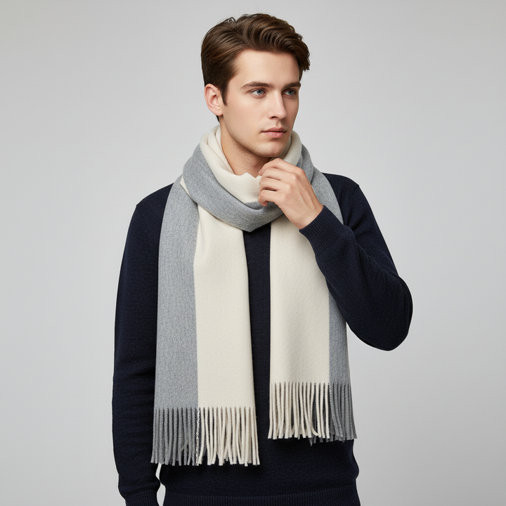 Warm wool blend striped scarf with stylish fringe, a must-have winter accessory