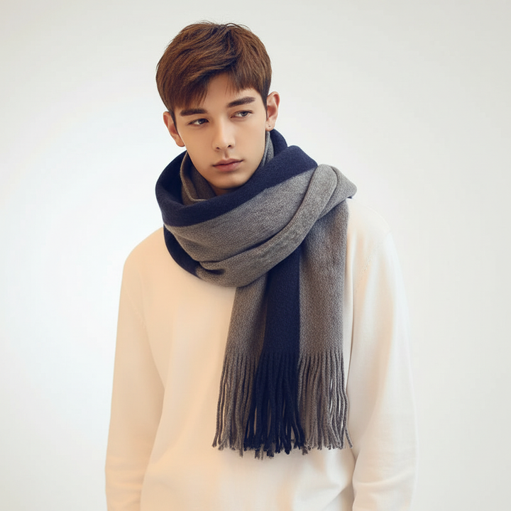 Classic striped knit scarf with elegant fringe, suitable for all genders
