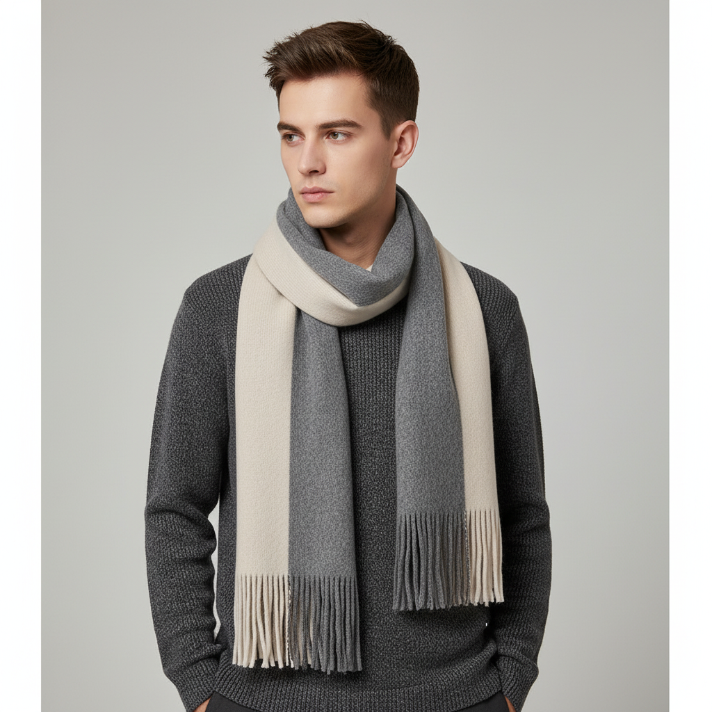 Versatile striped wool scarf with fringe for ultimate warmth and style