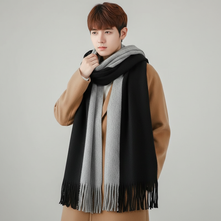 Comfortable unisex striped cold weather scarf with attractive fringe design