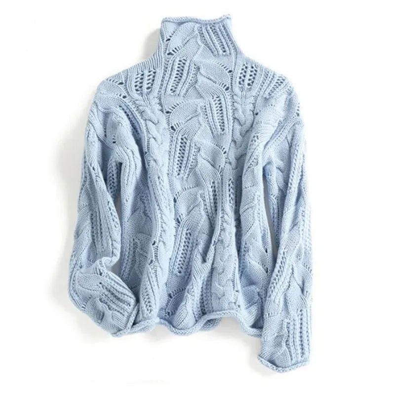 Elegant women's knitwear pullover. Close-up of soft, textured knit fabric for a stylish and comfortable everyday sweater.