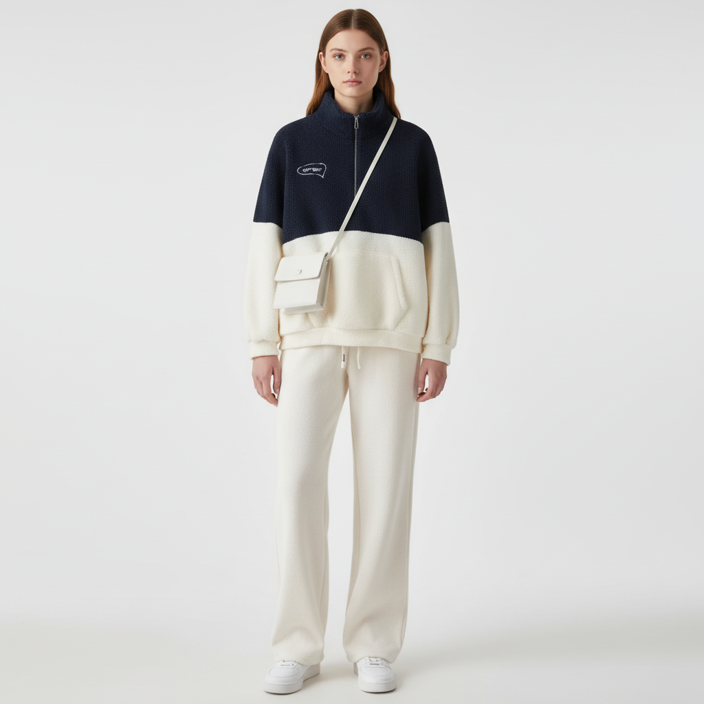 Matching women's fleece loungewear in lambswool, designed for plush relaxation