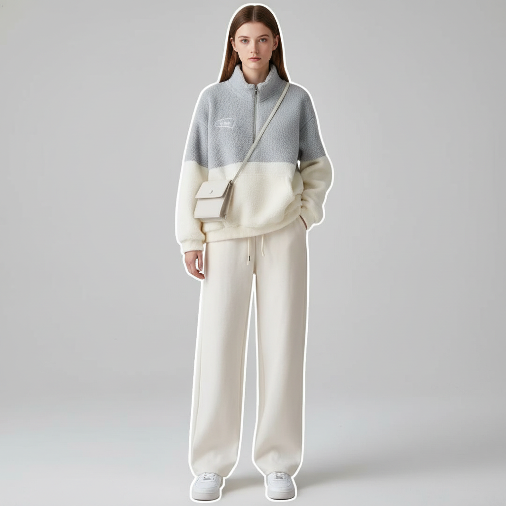 Comfortable women's Alina fleece set, a cozy lambswool loungewear for casual wear